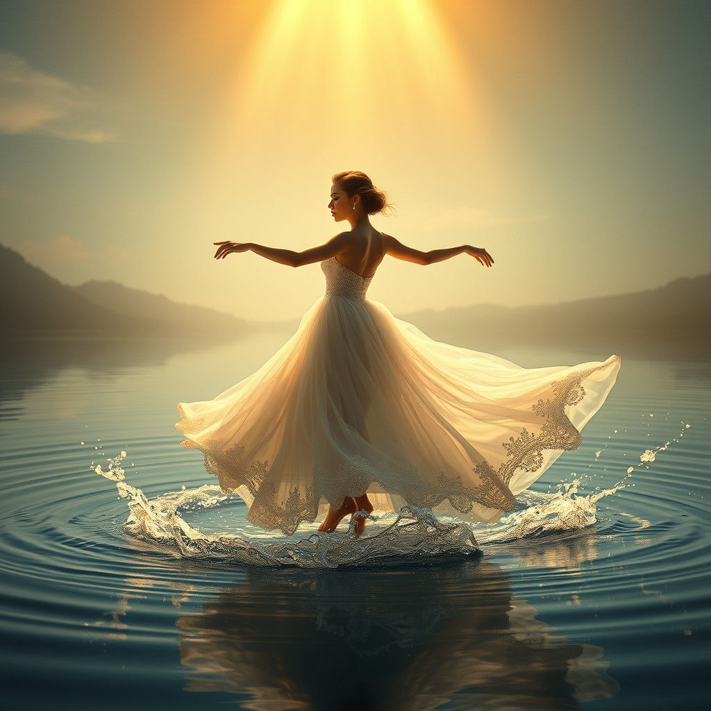 Ethereal Dancer on Serene Lake, Digital Art