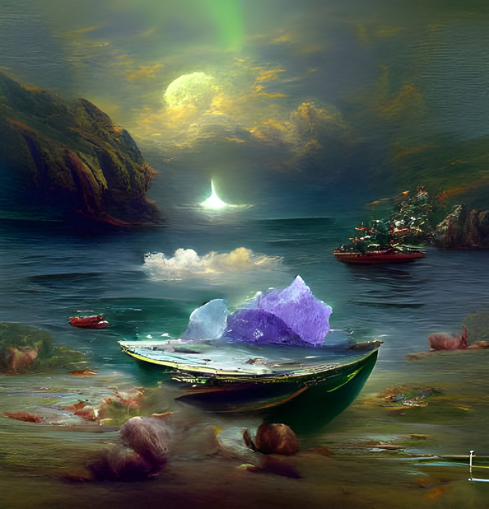 Gem Sea Rowboat under Silver Moon