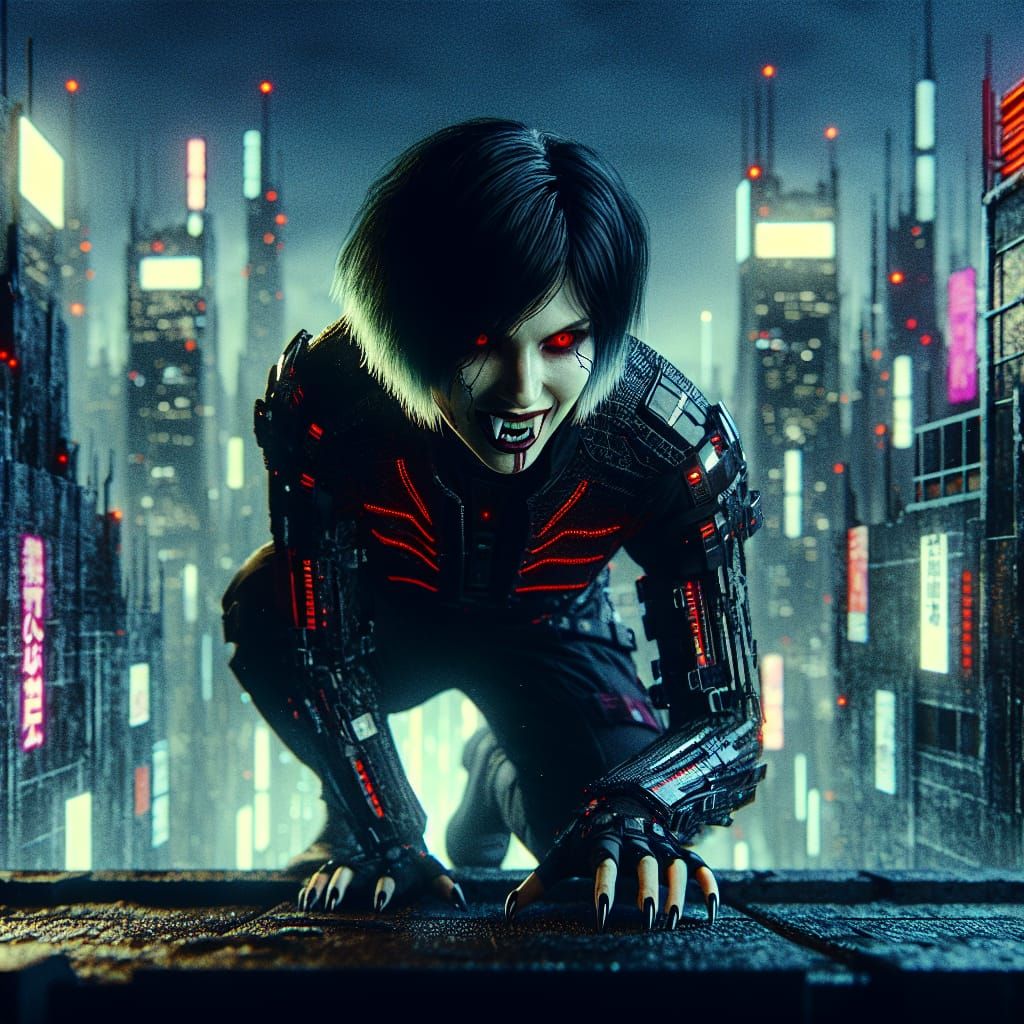 Cyberpunk Vampire Goddess Reigns Over Futuristic Tokyo