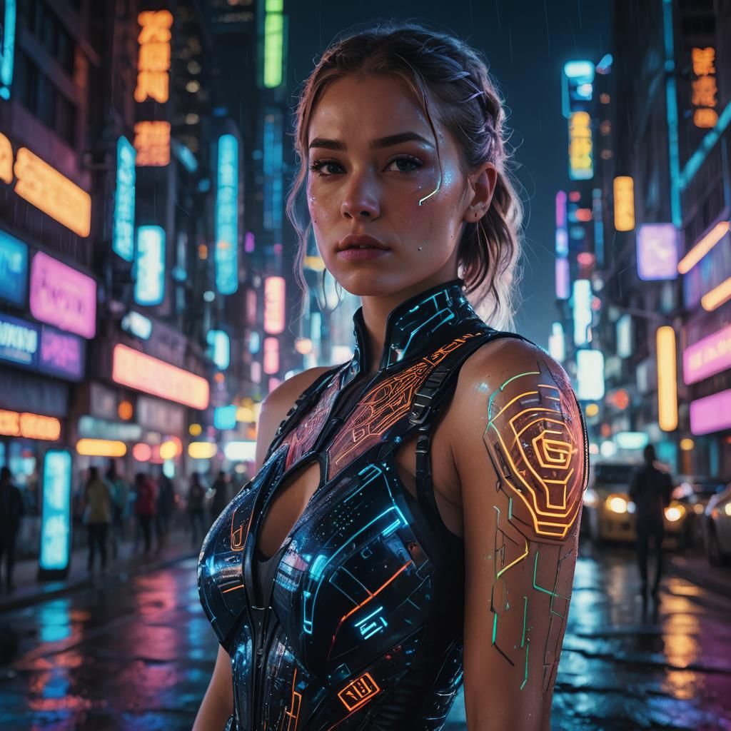 Sci-Fi Portrait of Woman in Futuristic Cityscape