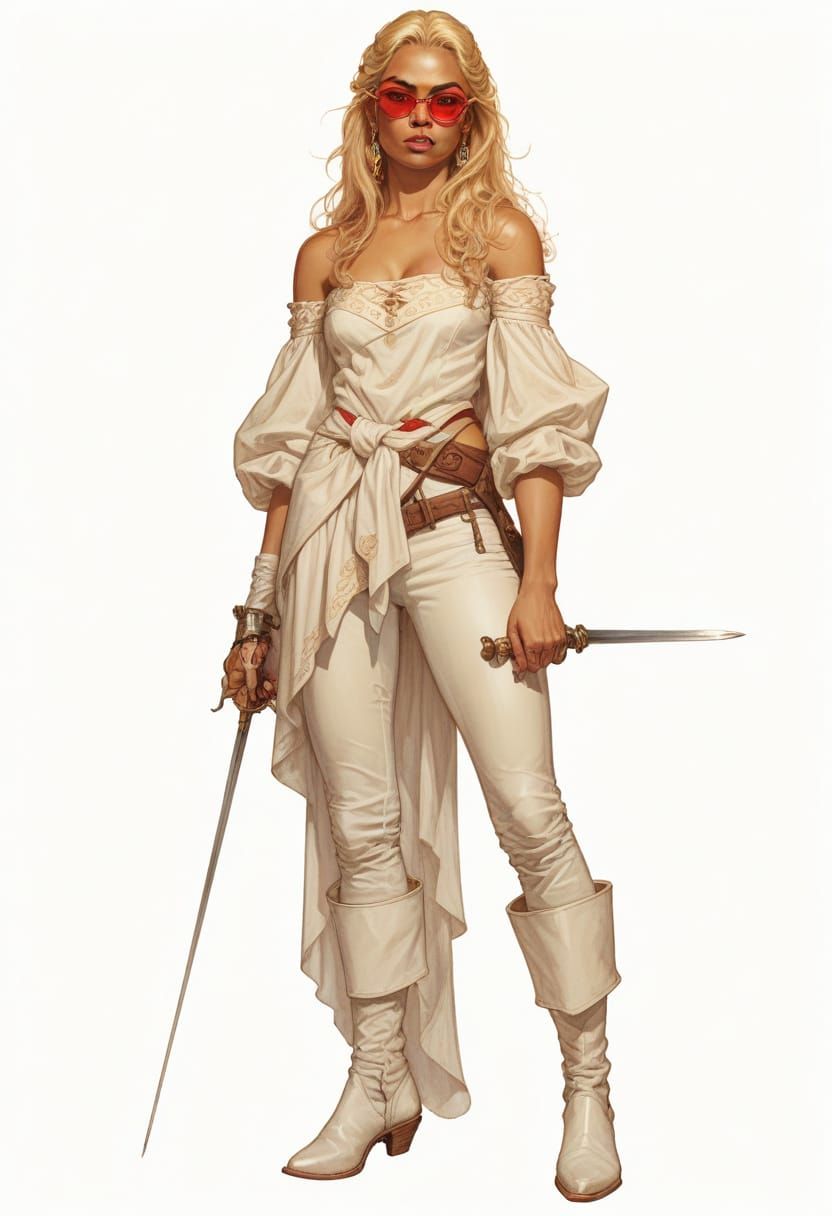 Polynesian Swashbuckler Tomboy with Rapier, 18th Century Sty...