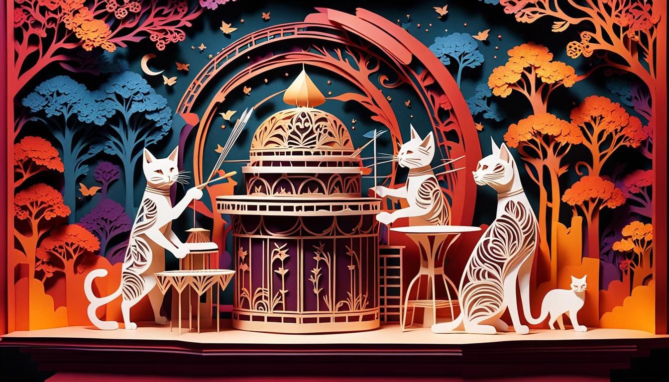 Paper-Cut Animation: Cats Playing Drums in Middle-earth