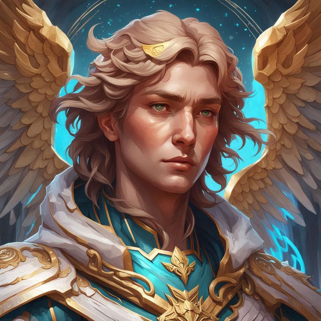 Archangel Sachiel head and shoulders portrait, 8k resolution concept art portrait by Greg Rutkowski, Artgerm, WLOP, Alph...