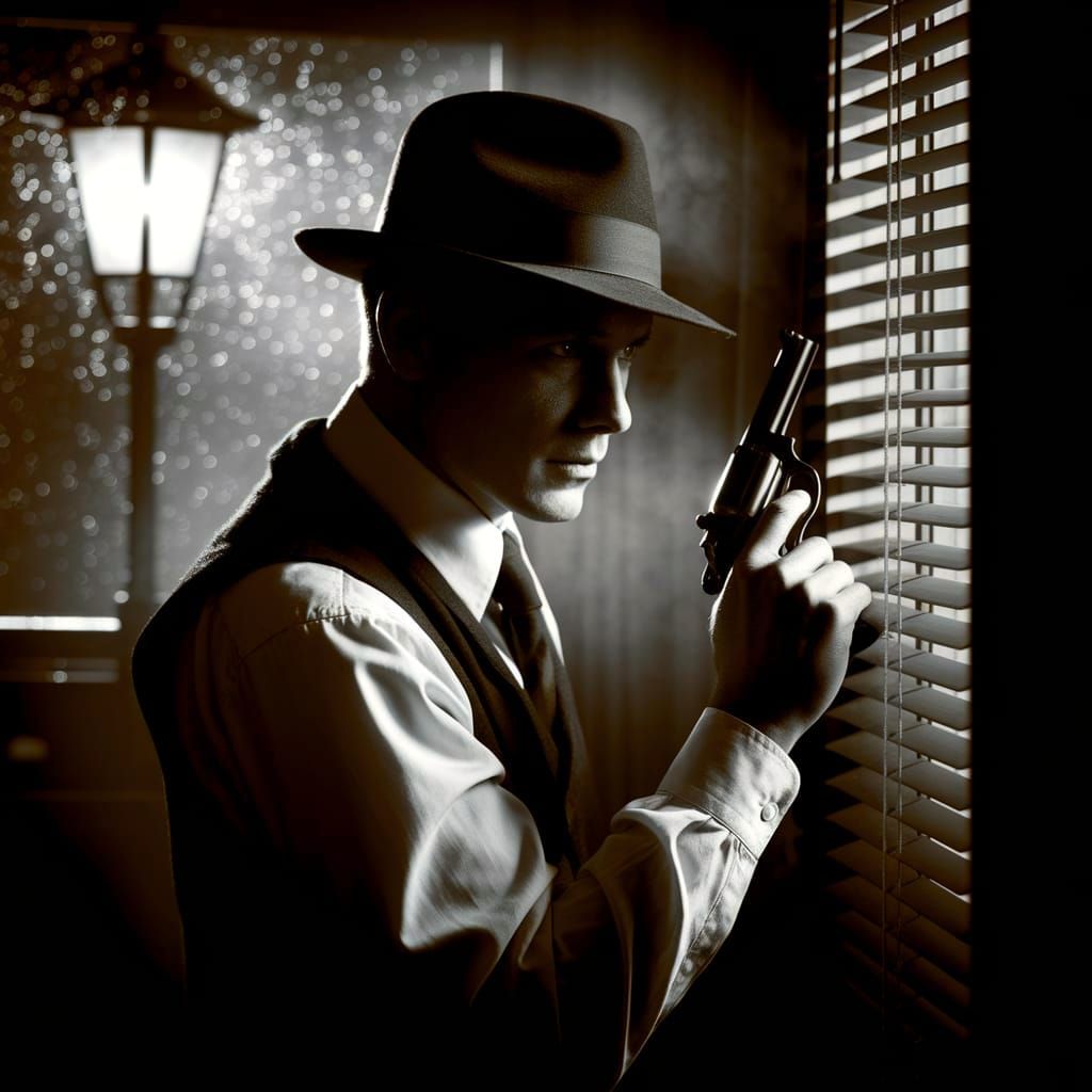 Noir Detective Portrait in Black and White Sepia
