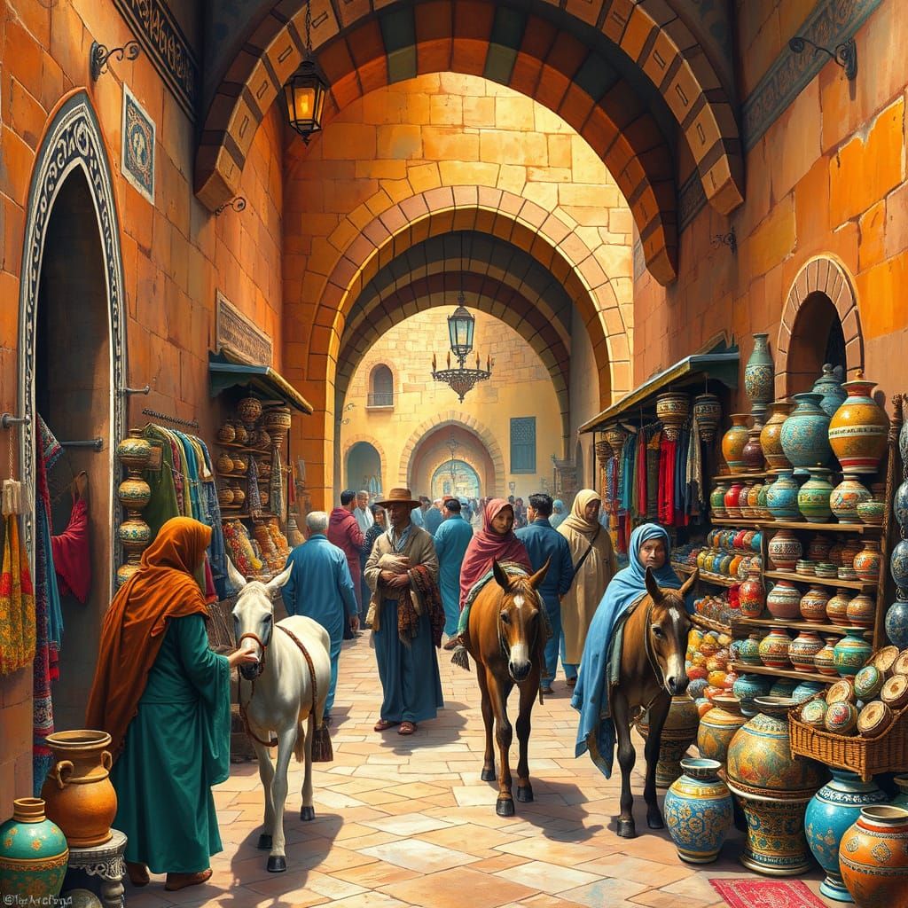 Surreal Moroccan Market Scene with Ancient Architecture and ...