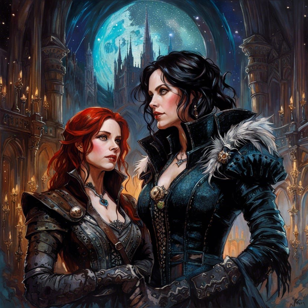 Yennefer and Triss Merigold in Dark Fantasy Setting