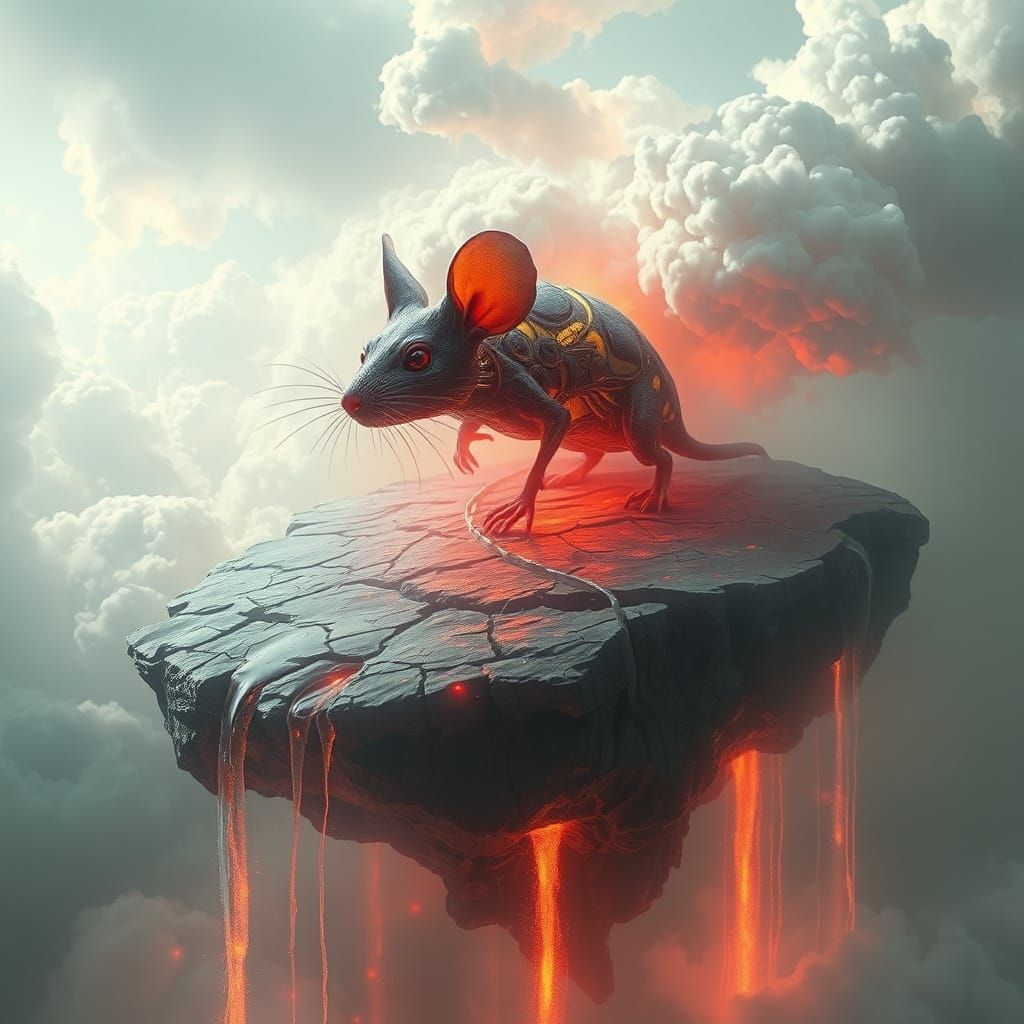 Surreal Biomechanical Rat Emerges from Obsidian Island