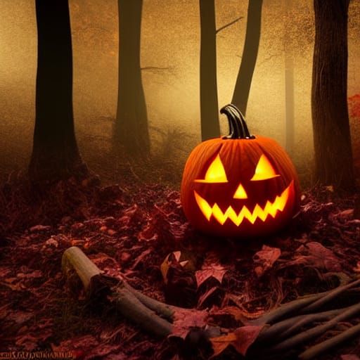 Creepy Jack-o'-Lantern in Spooky Halloween Forest