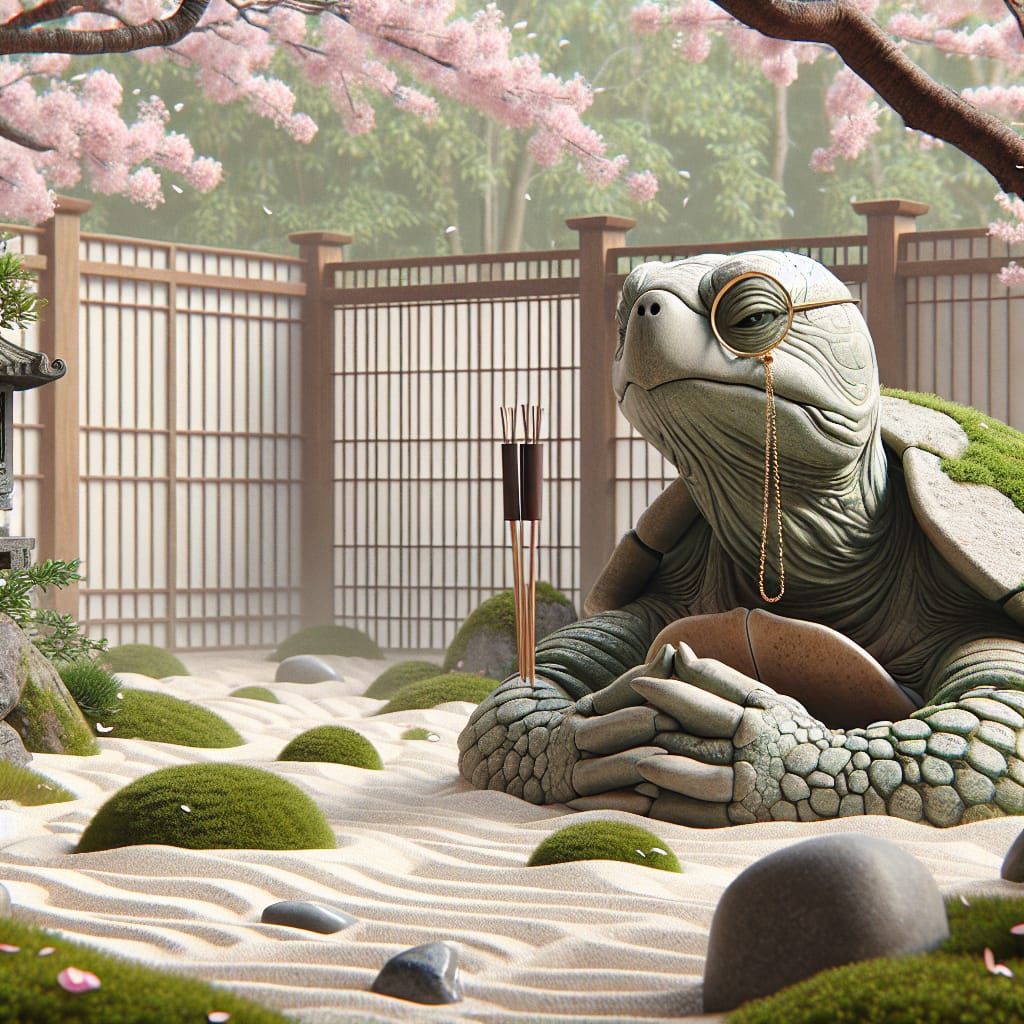 Meditating Turtle in Zen Garden: Japanese Art Style