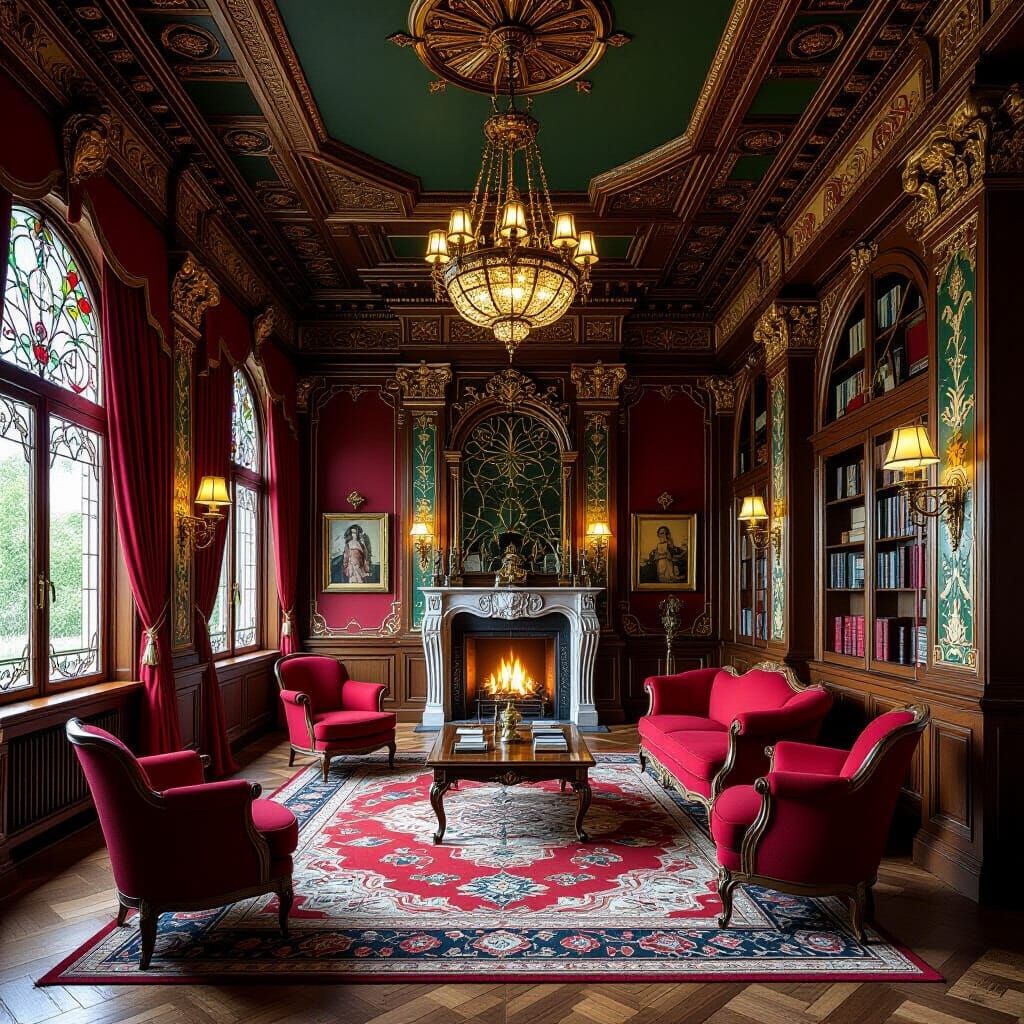 Art Nouveau Castle Parlor in Rich Jewel Tones