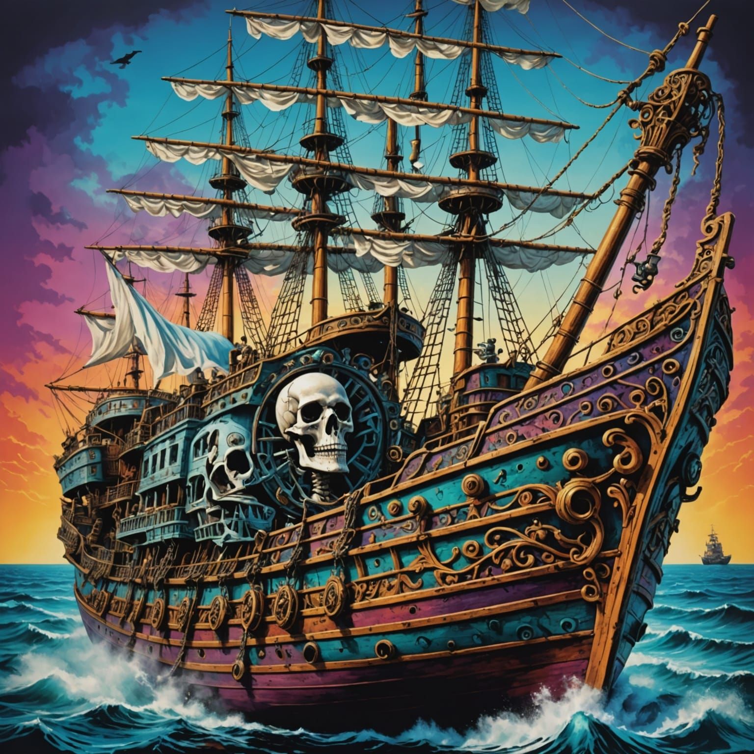 Ethereal Ghost Ship with Vibrant Pop Art Accents