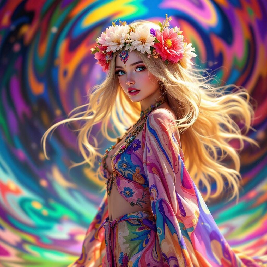 Psychedelic Hippie Lady in Anime Art Style