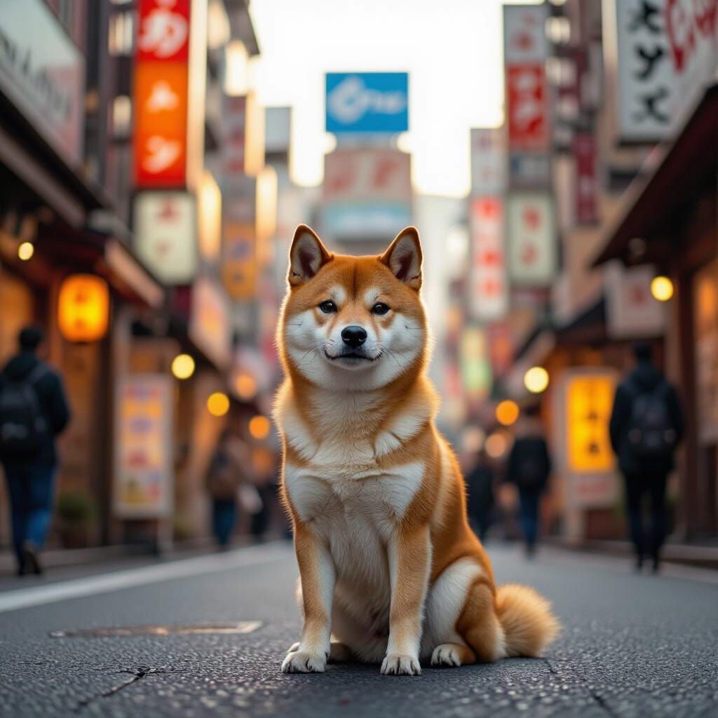 Cute Shiba Inu in Retro Tokyo Street