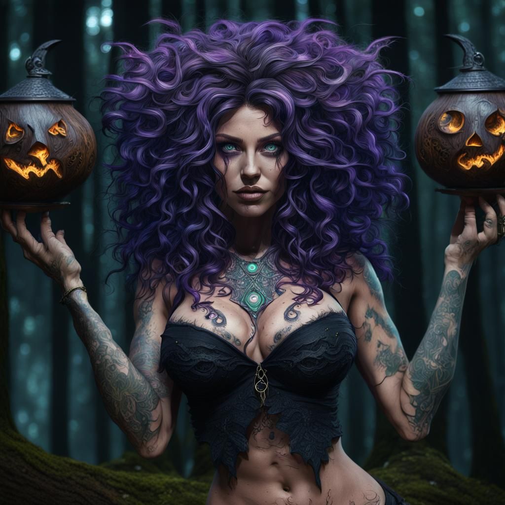 Fantasy Witch in Dark Wood: Hyperrealistic 8k Concept Art