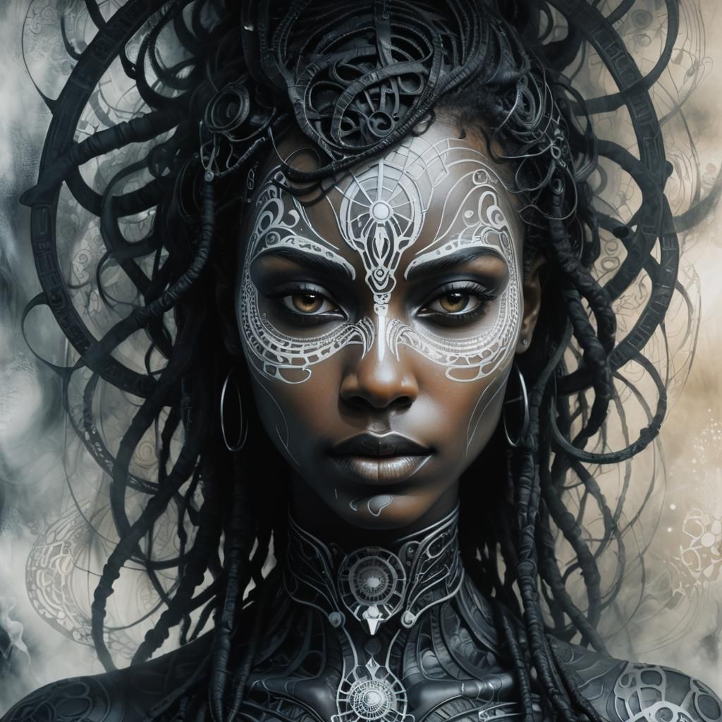 Surreal Black Girl Portrait in Mixed Media Style