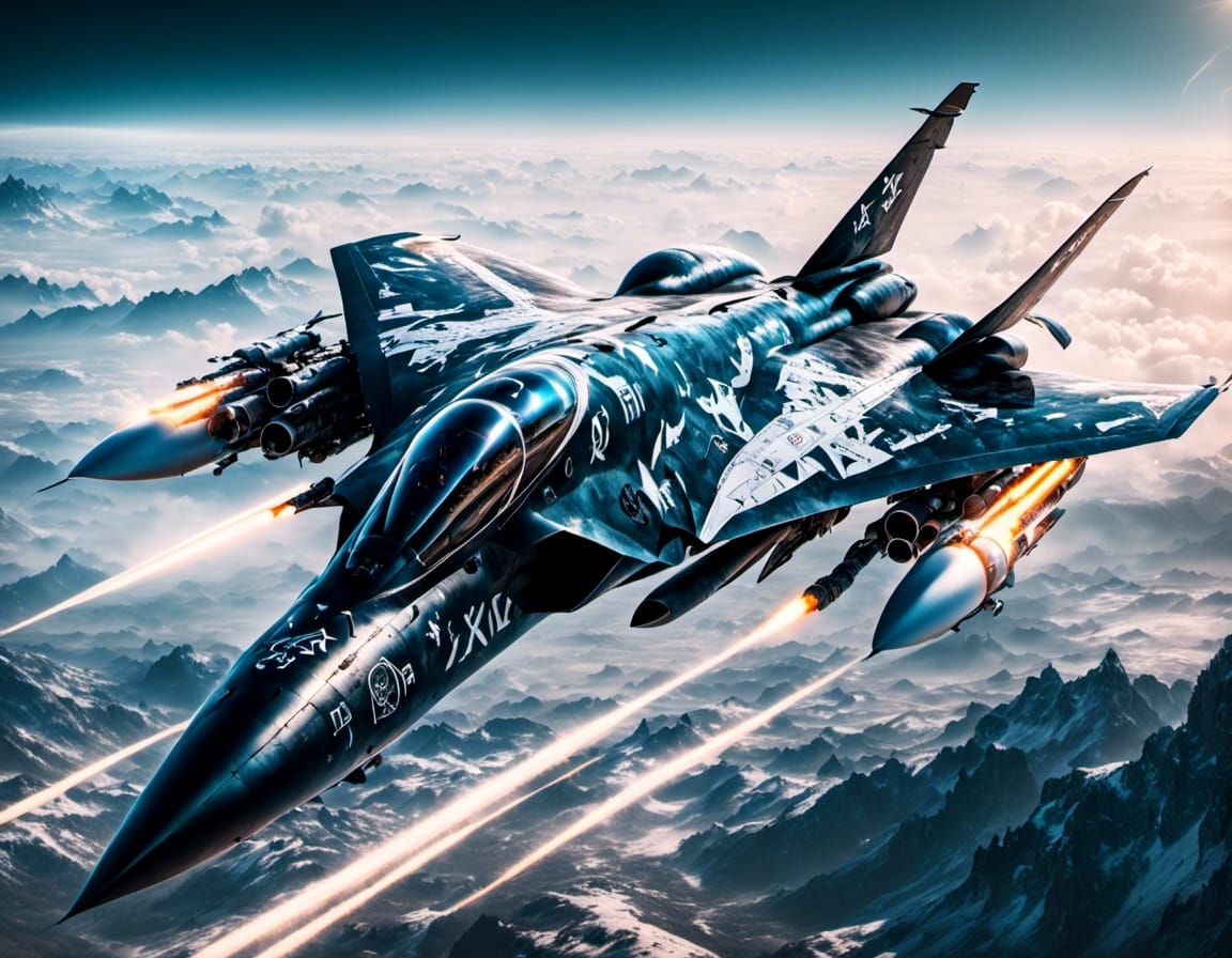 Futuristic Fighter Jet with Glowing Runes