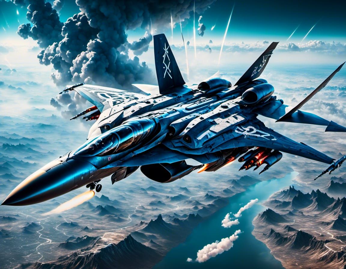 Futuristic Fighter Jet with Glowing Runes