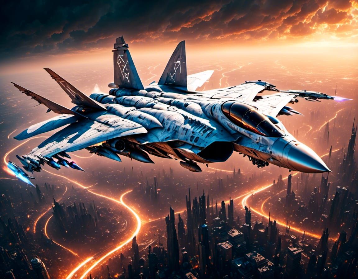 Futuristic Fighter Jet with Glowing Runes