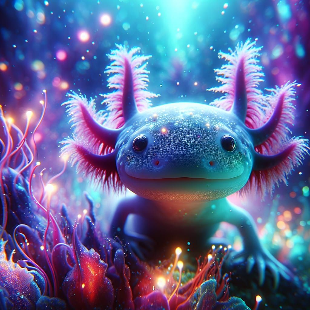 Surreal Axolotl Portrait in Vibrant Digital Painting