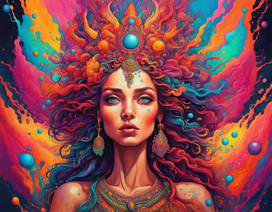 Psychedelic Goddess in Vibrant Splash Art
