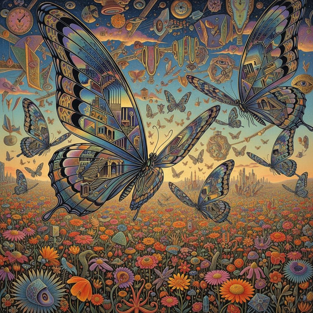 Vibrant Butterflies with Geometric Wings in Golden Light