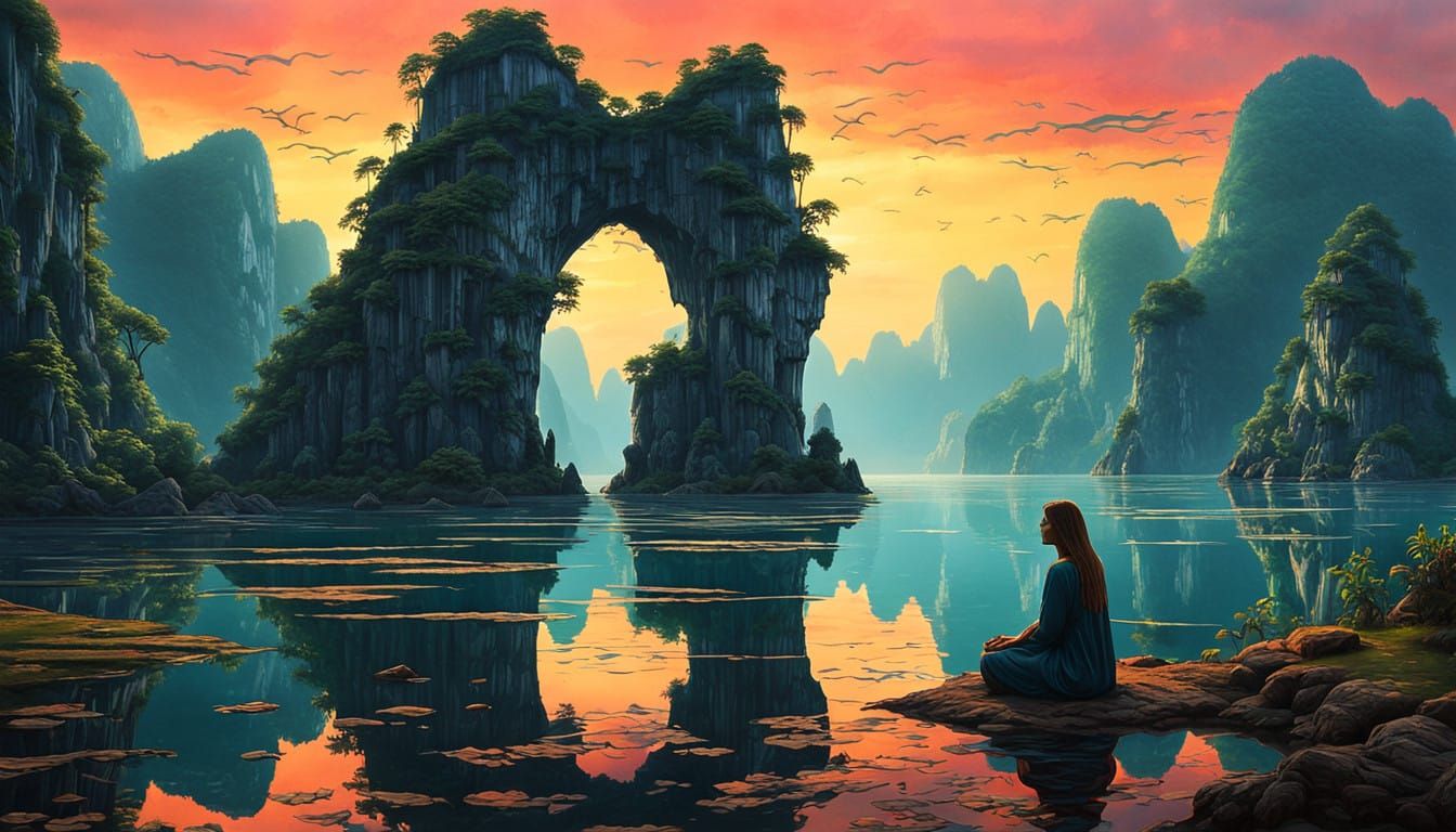 Surreal Ha Long Bay Goddess in Whimsical, Fragmented Sculptu...