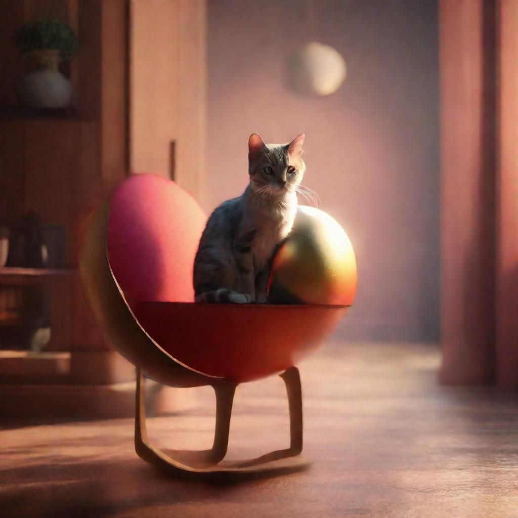 Surreal Cat Contemplates Sphere in Vibrant Colors