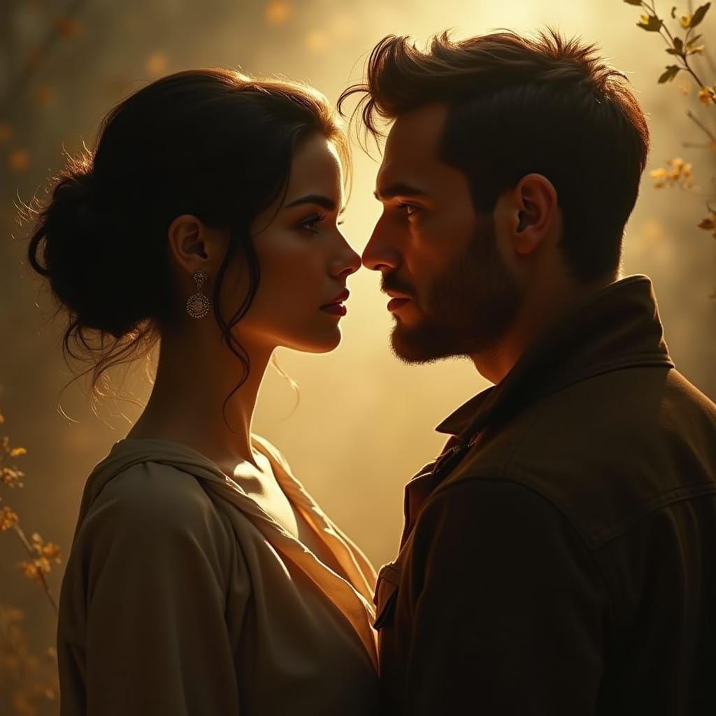 Stoic Couple Basking in Warm Golden Light