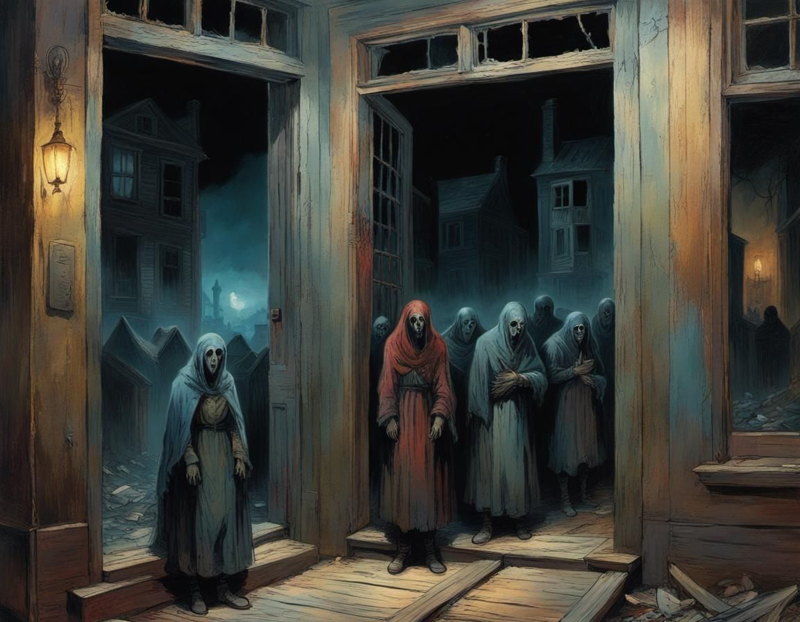 Ghost Town with Lost Souls, Horror Painting