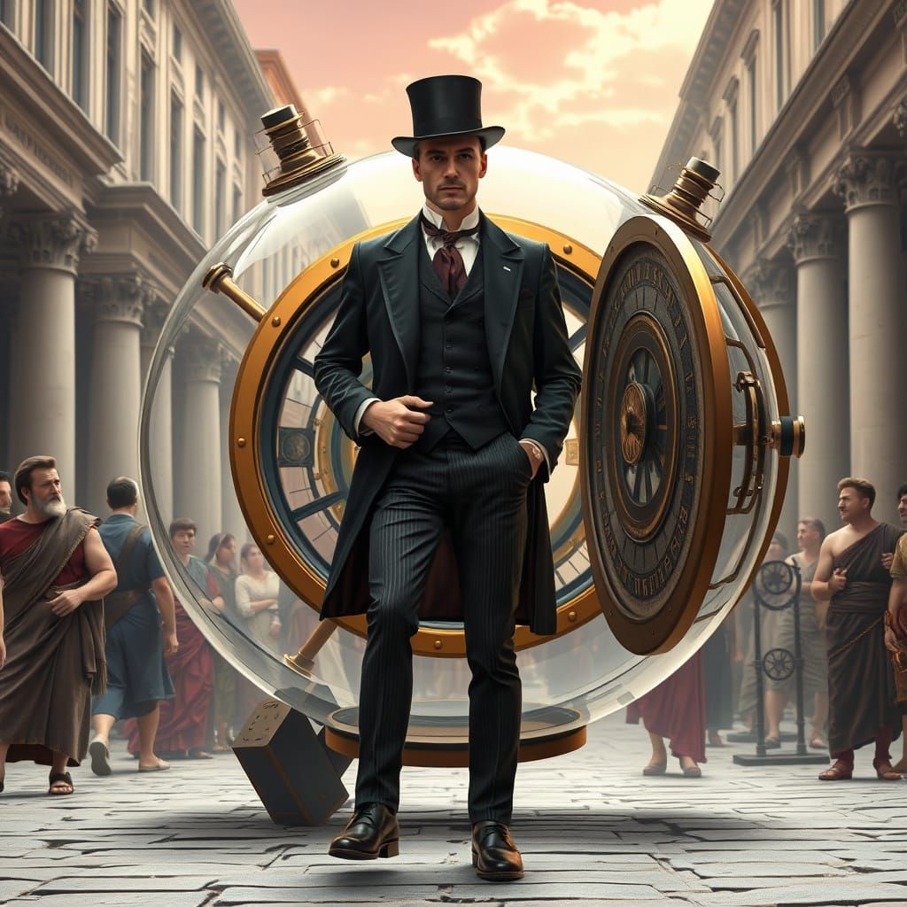 Steampunk Time Traveler in Ancient Rome