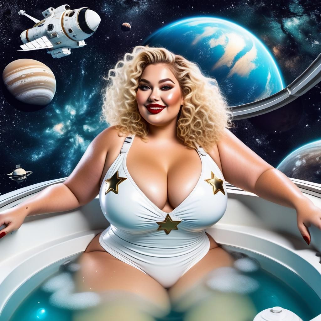 Curvy Astronaut in Spaceship Hot Tub