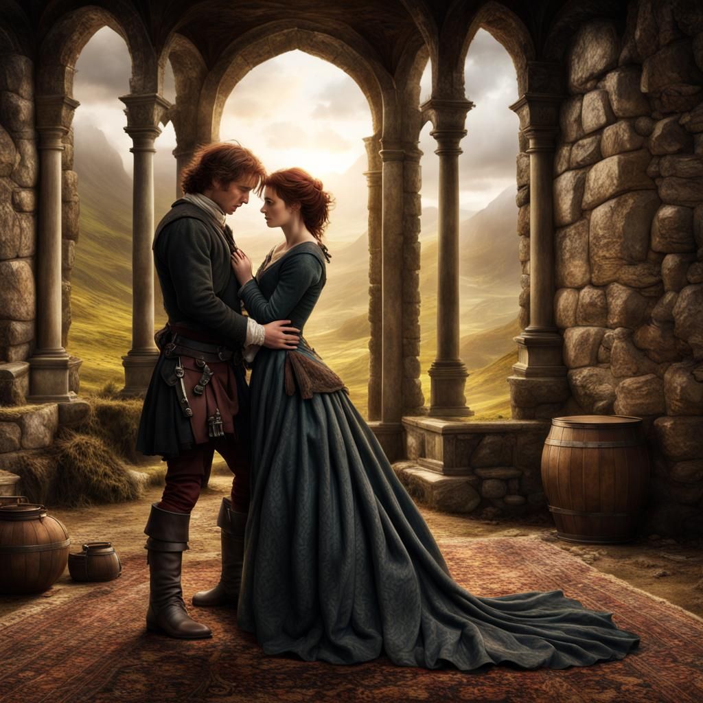Claire and Jamie Fraser at Craigh Na Dun