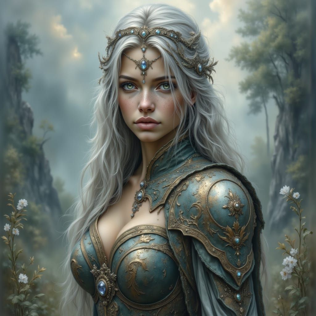 Warrior Princess on Misty Battlefield