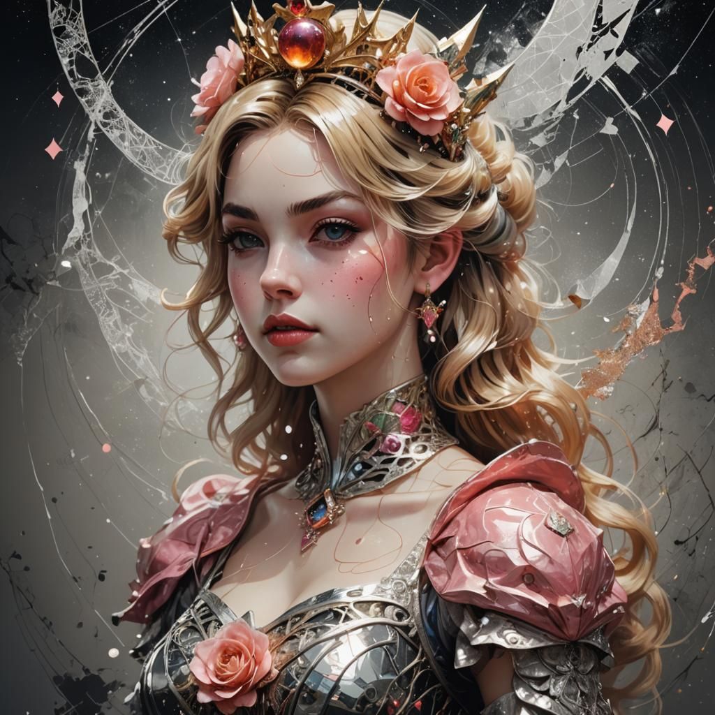 Gorgeous Princess Peach Portrait with Silver Filigree