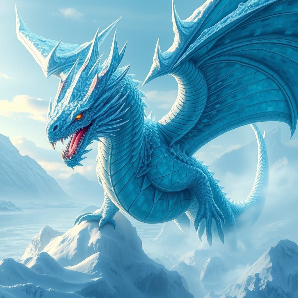 Mega Ice Dragon Soaring Over Arctic Landscape
