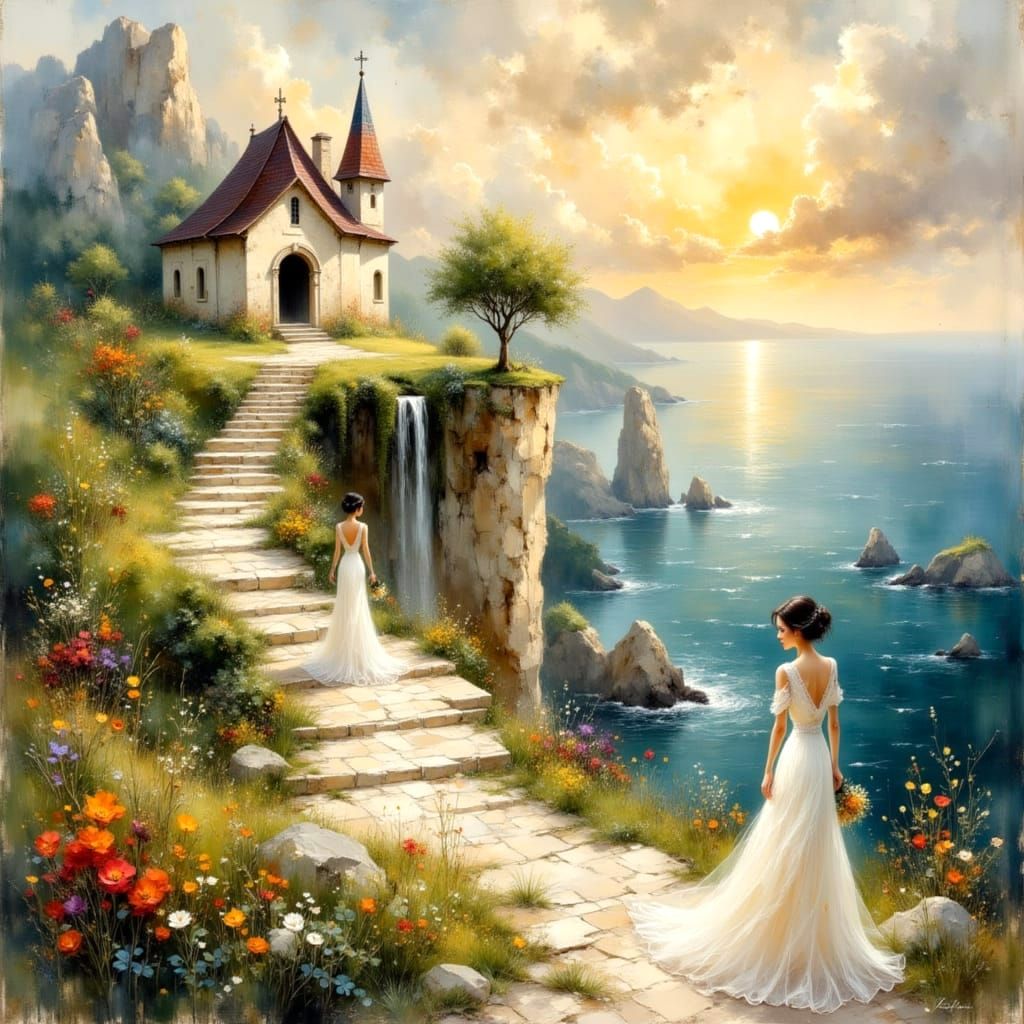 Glamorous Bride Walks to Hillside Chapel