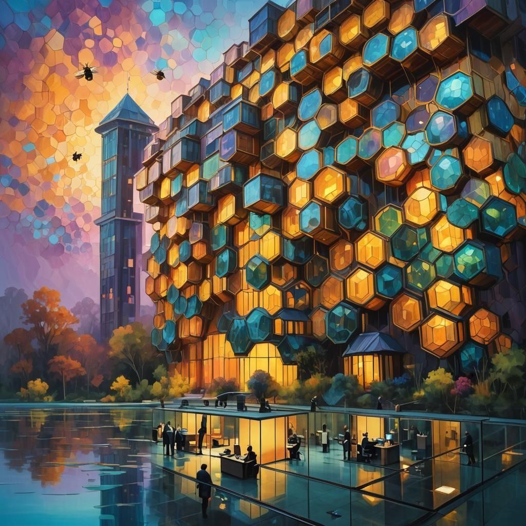Bee-Inspired Building at Lake's Edge