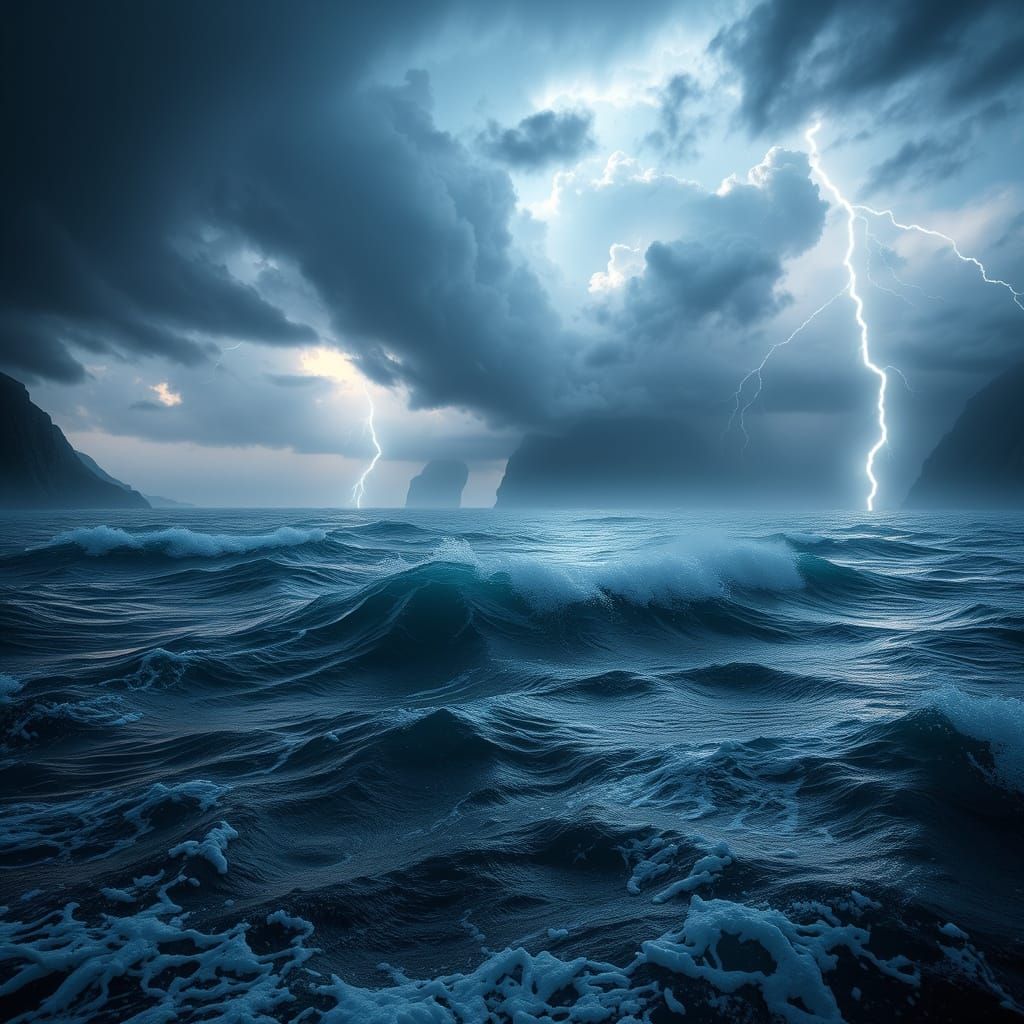 Majestic Thunderstorm over Serene Ocean Fjord in 8K HDR