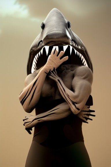 Menacing Shark Creature in Photorealistic Style