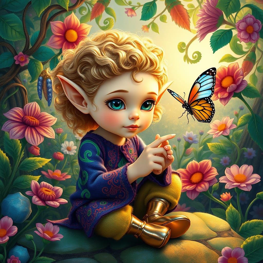 Elf Girl in Art Nouveau Garden