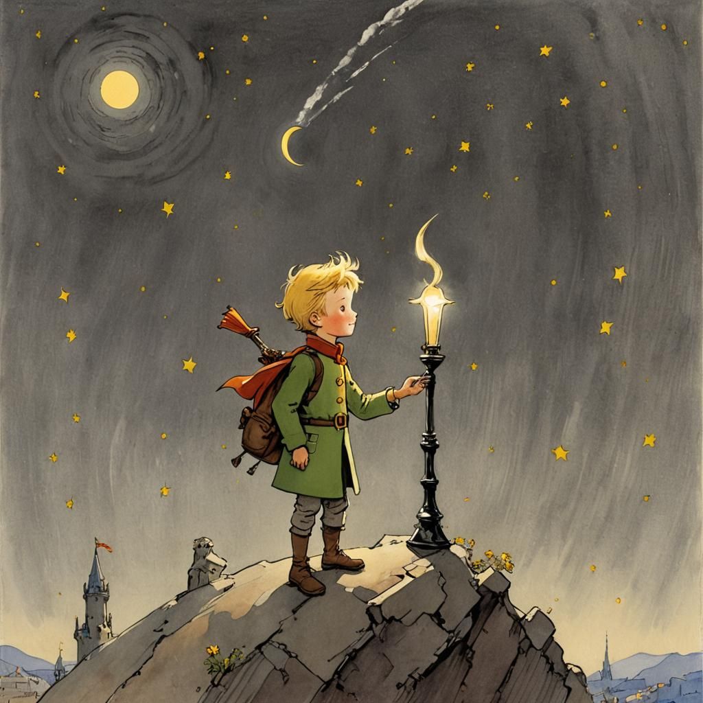 Little Prince and Lamplighter Illustration