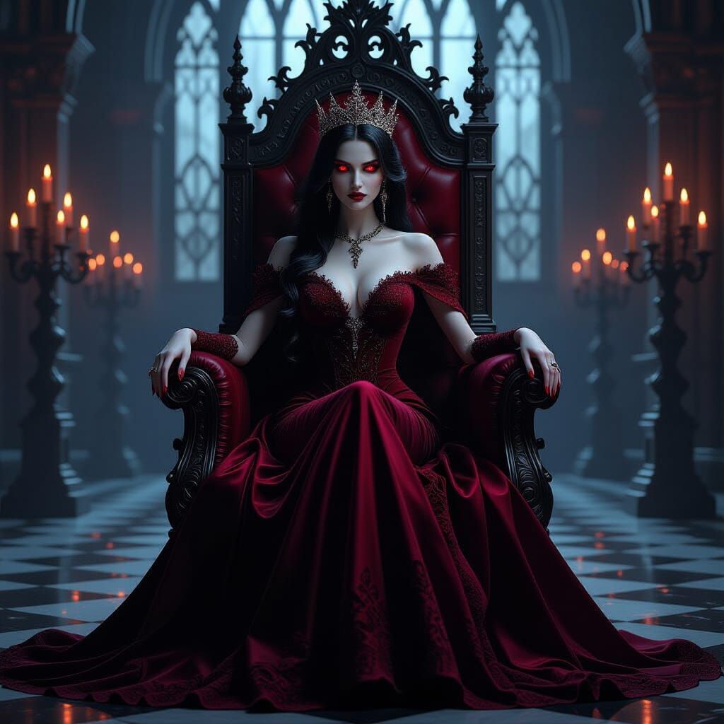Gothic Vampire Queen on Ornate Throne