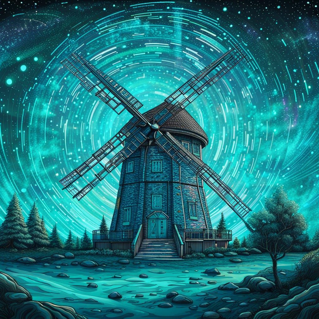 Tiffany Blue Windmill with Astral Constellations