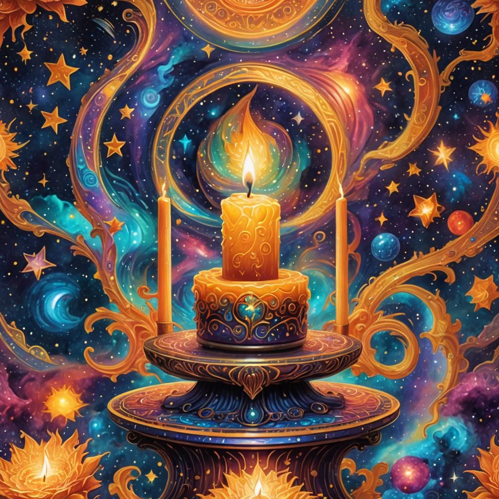 Beeswax Candle in Cosmic Visionary Art Style