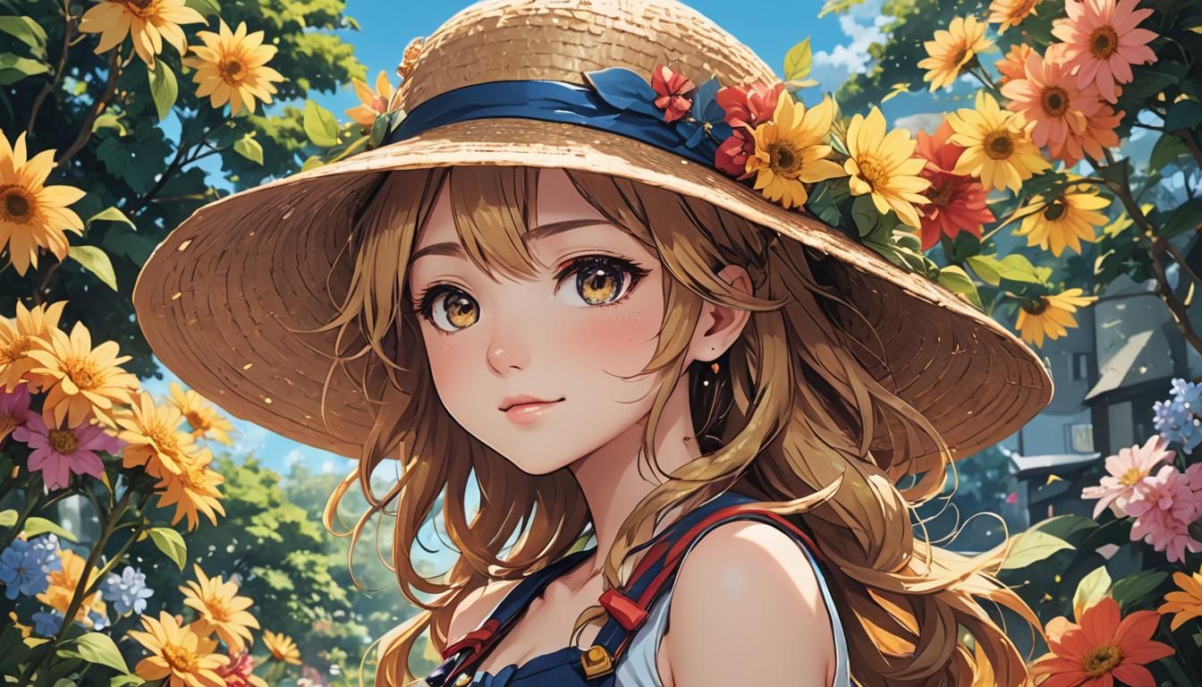 Anime Style Sun-Faced Character in Beauty Hat