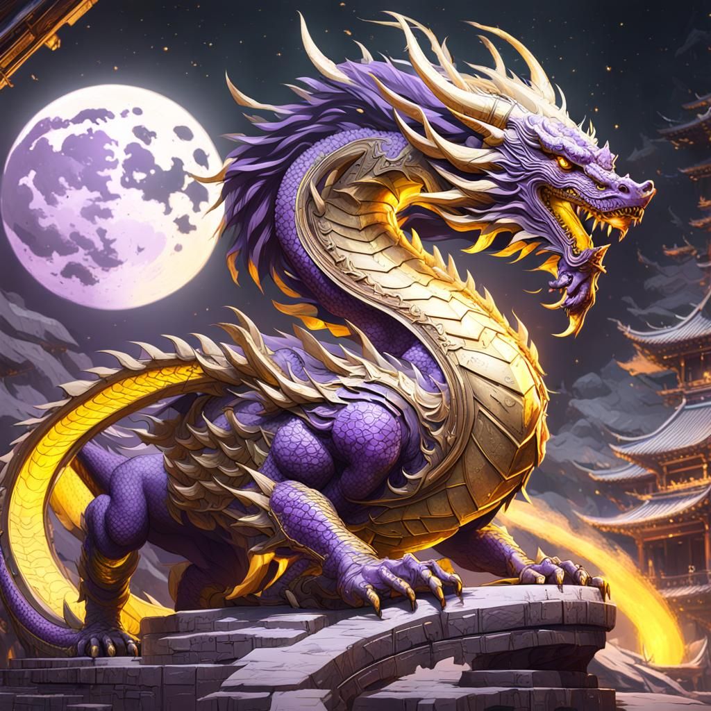 Majestic Asian Moon Dragon in Dark Fantasy Style