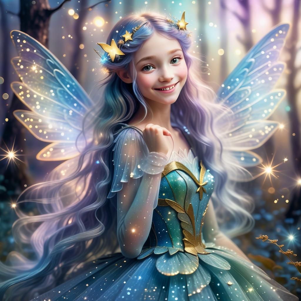Smiling Fairy Surrounded by Stardust, Macro Photography