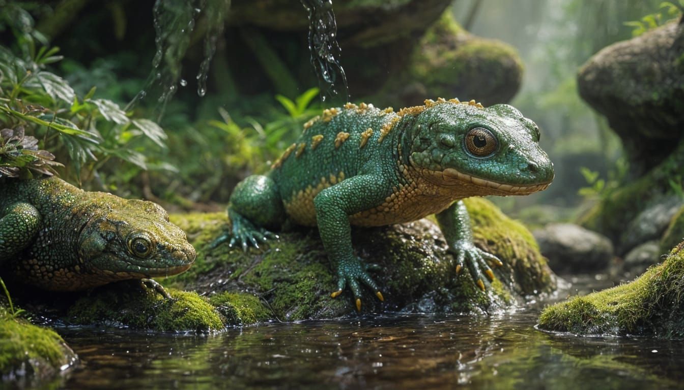 Detailed Salamander Portrait at Stone Watering Hole