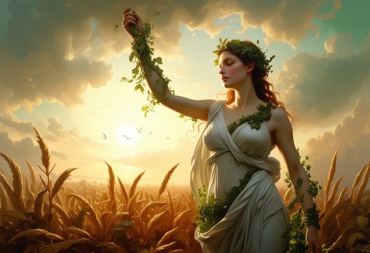 Ancient Greek Goddess of Harvest by Botticelli, Briclot, Rub...