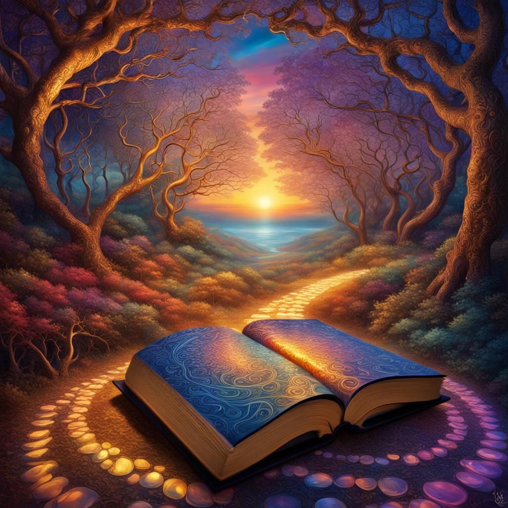 Dreamscape: Winding Path to Open Book in Triadic Colors